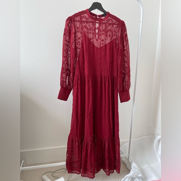 j crew embroidered long sleeve midi dress J. Crew Dress Women Black Tiered Long-sleeve Midi embroidered strip Sz M New